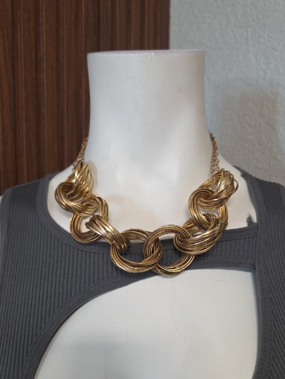 Kensie Chunky Gold Tone Interlocking Circle Multi Strand Link Collar Statement